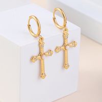 1 Pair Classic Style Cross Inlay 304 Stainless Steel Zircon 18K Gold Plated Drop Earrings main image 1