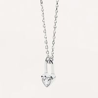 Sterling Silver Simple Style Heart Shape Key Lock Plating Inlay Zircon Pendant Necklace sku image 5