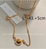 Copper 18K Gold Plated Classic Style Commute Oval Inlay Tiger Eye Zircon Necklace main image 2