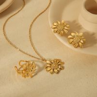 Stainless Steel 18K Gold Plated Casual Vacation Classic Style Chrysanthemum Daisy Polishing Plating Rings Necklace main image 6