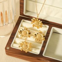 Stainless Steel 18K Gold Plated Casual Vacation Classic Style Chrysanthemum Daisy Polishing Plating Rings Necklace main image 2