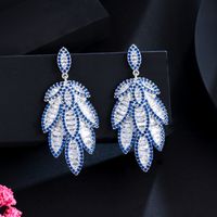 1 Pair Casual Romantic Leaves Inlay Copper Zircon White Gold Plated Drop Earrings main image 4
