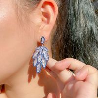 1 Pair Casual Romantic Leaves Inlay Copper Zircon White Gold Plated Drop Earrings main image 8