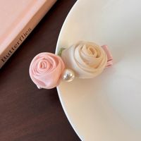 Women's Princess Cute Sweet Flower Imitation Pearl Alloy Cloth Hair Clip sku image 1