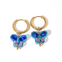 1 Pair IG Style Butterfly 304 Stainless Steel Ceramics 18K Gold Plated Drop Earrings main image 5