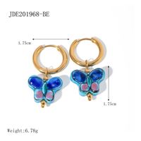 1 Pair IG Style Butterfly 304 Stainless Steel Ceramics 18K Gold Plated Drop Earrings main image 2