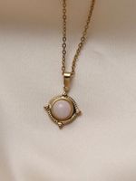 Stainless Steel 18K Gold Plated Vintage Style French Style Inlay Round Oval Eye Natural Stone Pendant Necklace sku image 2