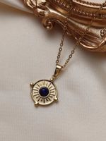 Stainless Steel 18K Gold Plated Vintage Style French Style Inlay Round Oval Eye Natural Stone Pendant Necklace sku image 4