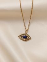 Stainless Steel 18K Gold Plated Vintage Style French Style Inlay Round Oval Eye Natural Stone Pendant Necklace main image 7