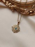 Stainless Steel 18K Gold Plated Vintage Style French Style Inlay Round Oval Eye Natural Stone Pendant Necklace main image 8