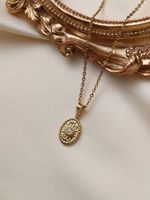 Stainless Steel 18K Gold Plated Vintage Style French Style Inlay Round Oval Eye Natural Stone Pendant Necklace sku image 1