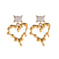 1 Par Estilo IG Elegante Forma De Corazón Embutido Acero Inoxidable 316 Circón Chapados en oro de 18k Pendientes De Gota main image 6