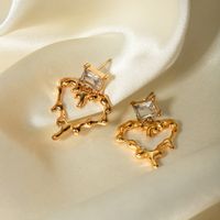 1 Par Estilo IG Elegante Forma De Corazón Embutido Acero Inoxidable 316 Circón Chapados en oro de 18k Pendientes De Gota main image 3