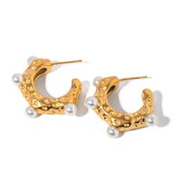 1 Pair Elegant Simple Style C Shape Plating Inlay 316 Stainless Steel  Artificial Pearls 18K Gold Plated Ear Studs main image 6