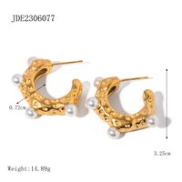 1 Pair Elegant Simple Style C Shape Plating Inlay 316 Stainless Steel  Artificial Pearls 18K Gold Plated Ear Studs sku image 1