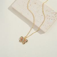 Copper 14K Gold Plated Vintage Style Simple Style Commute Enamel Inlay Carrot Flower Butterfly Zircon Pendant Necklace main image 6