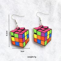 1 Paire Mignon Drôle Géométrique Rubik'S Cube Arylique Alliage Boucles D'oreilles main image 5