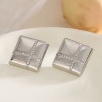 1 Pair Retro Simple Style Commute Geometric Inlay Copper Zircon 18K Gold Plated Ear Studs main image 5