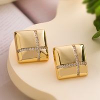 1 Pair Retro Simple Style Commute Geometric Inlay Copper Zircon 18K Gold Plated Ear Studs main image 4