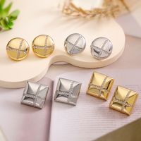 1 Pair Retro Simple Style Commute Geometric Inlay Copper Zircon 18K Gold Plated Ear Studs main image 1