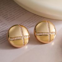 1 Pair Retro Simple Style Commute Geometric Inlay Copper Zircon 18K Gold Plated Ear Studs main image 6