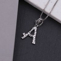 Copper White Gold Plated Simple Style Shiny Letter Inlay Zircon Pendant Necklace main image 4