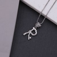 Copper White Gold Plated Simple Style Shiny Letter Inlay Zircon Pendant Necklace sku image 18