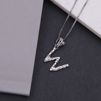 Copper White Gold Plated Simple Style Shiny Letter Inlay Zircon Pendant Necklace sku image 23