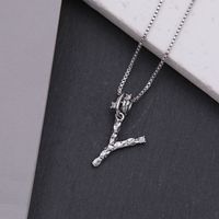 Copper White Gold Plated Simple Style Shiny Letter Inlay Zircon Pendant Necklace sku image 25