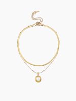 Acero Inoxidable Chapados en oro de 18k Elegante Estilo Francés Embutido Oval Perlas Artificiales Collares De Doble Capa main image 3