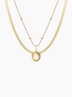 Acero Inoxidable Chapados en oro de 18k Elegante Estilo Francés Embutido Oval Perlas Artificiales Collares De Doble Capa main image 5
