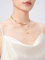 Acero Inoxidable Chapados en oro de 18k Elegante Estilo Francés Embutido Oval Perlas Artificiales Collares De Doble Capa main image 2