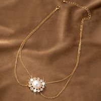 IG Style Elegant Shiny Flower Ferroalloy Zinc Alloy Inlay Pearl Zircon 14K Gold Plated Women's Necklace main image 5