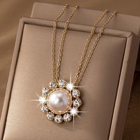 IG Style Elegant Shiny Flower Ferroalloy Zinc Alloy Inlay Pearl Zircon 14K Gold Plated Women's Necklace main image 4