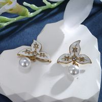 1 Pair XUPING Sweet Dolphin Heart Shape Pearl Enamel Inlay 304 Stainless Steel Artificial Gemstones Artificial Pearls 18K Gold Plated Drop Earrings main image 2