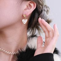 1 Pair XUPING Sweet Dolphin Heart Shape Pearl Enamel Inlay 304 Stainless Steel Artificial Gemstones Artificial Pearls 18K Gold Plated Drop Earrings main image 6