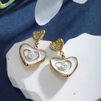 1 Pair XUPING Sweet Dolphin Heart Shape Pearl Enamel Inlay 304 Stainless Steel Artificial Gemstones Artificial Pearls 18K Gold Plated Drop Earrings main image 9