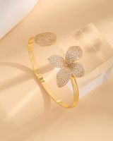 Copper 18K Gold Plated IG Style Shiny Flower Inlay Zircon Bangle main image 3