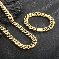 Rostfreier Stahl 18 Karat Vergoldet Hip Hop Einfarbig Armbänder Halskette main image 11