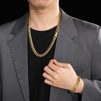Stainless Steel 18K Gold Plated Hip-Hop Solid Color Bracelets Necklace main image 9