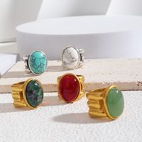 Wholesale Jewelry Elegant Glam Luxurious Oval Alloy Turquoise Inlay Wide Band Rings main image 1
