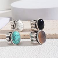 Wholesale Jewelry Elegant Glam Luxurious Oval Alloy Turquoise Inlay Wide Band Rings main image 4