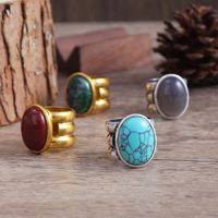 Wholesale Jewelry Elegant Glam Luxurious Oval Alloy Turquoise Inlay Wide Band Rings main image 3