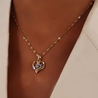 Acero Inoxidable Chapados en oro de 18k Casual Estilo Simple Forma De Corazón Circón Collar Colgante main image 3