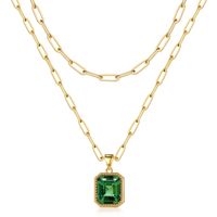 Copper 14K Gold Plated IG Style Simple Style Square Inlay Glass Birthstone Double Layer Necklaces sku image 5