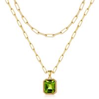 Copper 14K Gold Plated IG Style Simple Style Square Inlay Glass Birthstone Double Layer Necklaces sku image 8
