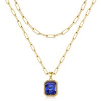 Copper 14K Gold Plated IG Style Simple Style Square Inlay Glass Birthstone Double Layer Necklaces sku image 9