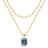 Copper 14K Gold Plated IG Style Simple Style Square Inlay Glass Birthstone Double Layer Necklaces sku image 10