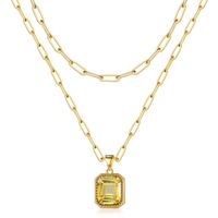 Copper 14K Gold Plated IG Style Simple Style Square Inlay Glass Birthstone Double Layer Necklaces sku image 11