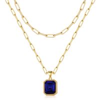 Copper 14K Gold Plated IG Style Simple Style Square Inlay Glass Birthstone Double Layer Necklaces sku image 12
